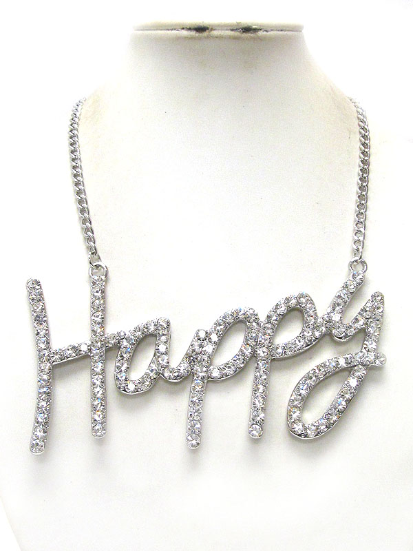 Crystal happy thick metal chain necklace