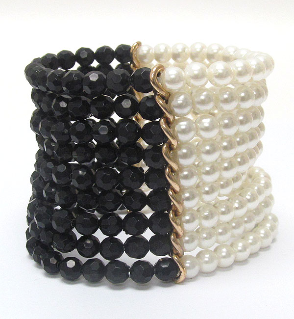 Multi row pearl and acryl beads tall stretch bracelet