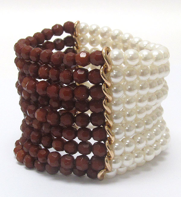 Multi row pearl and acryl beads tall stretch bracelet