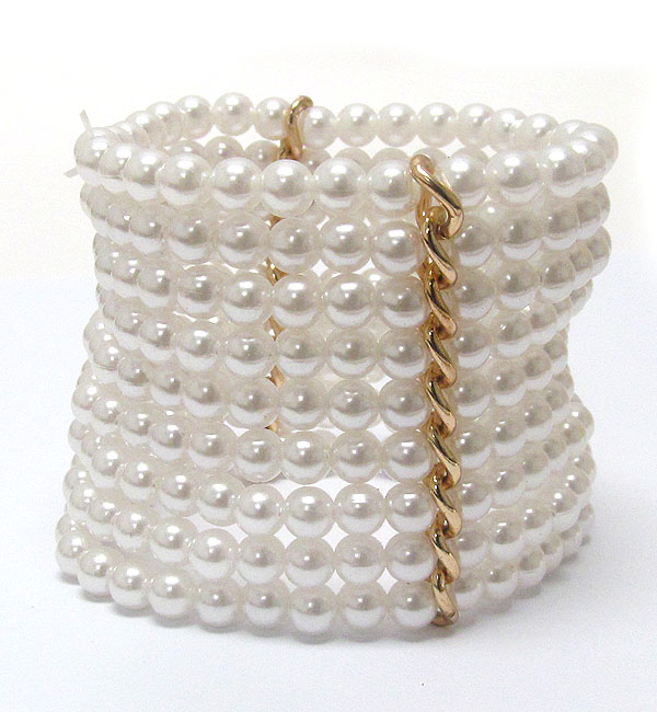 Multi row pearl beads tall stretch bracelet