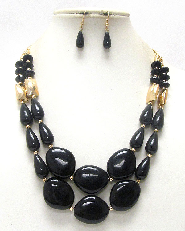 Double layer gradual acryl nugget beads necklace earring set