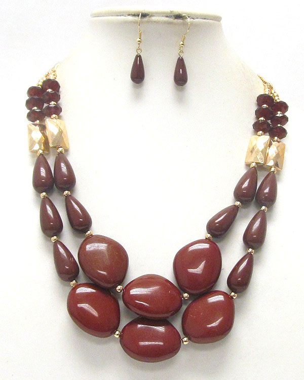 Double layer gradual acryl nugget beads necklace earring set