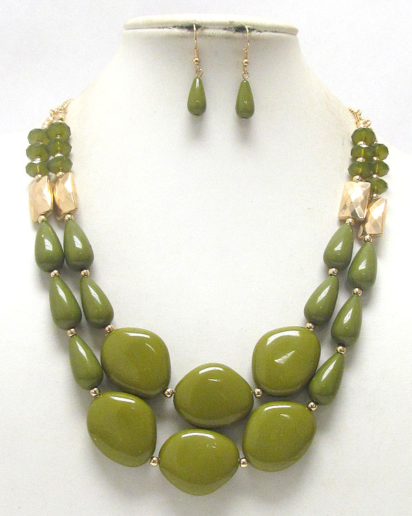 Double layer gradual acryl nugget beads necklace earring set