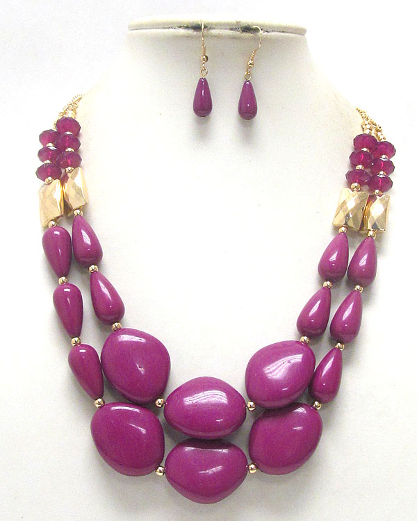 Double layer gradual acryl nugget beads necklace earring set