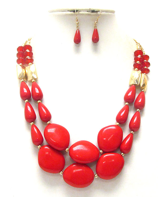 Double layer gradual acryl nugget beads necklace earring set