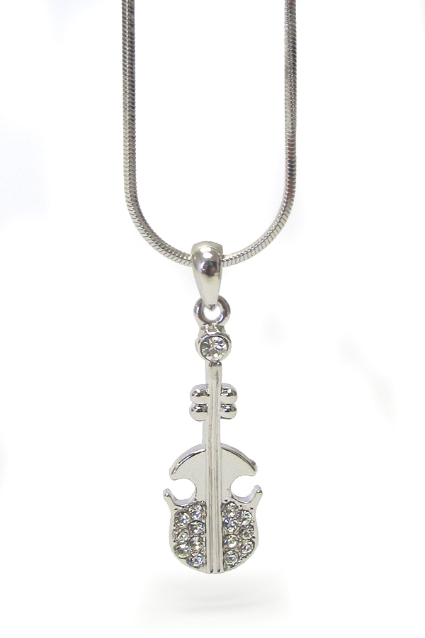 Made in korea whitegold plating crystal music instrument pendant necklace