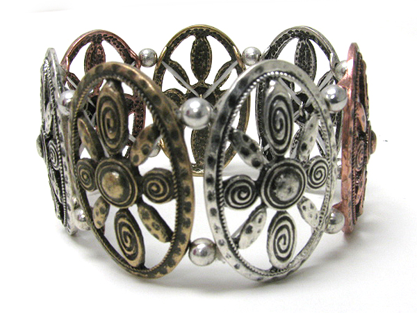 Chicos style hammered oval metal filigree link stretch bracelet