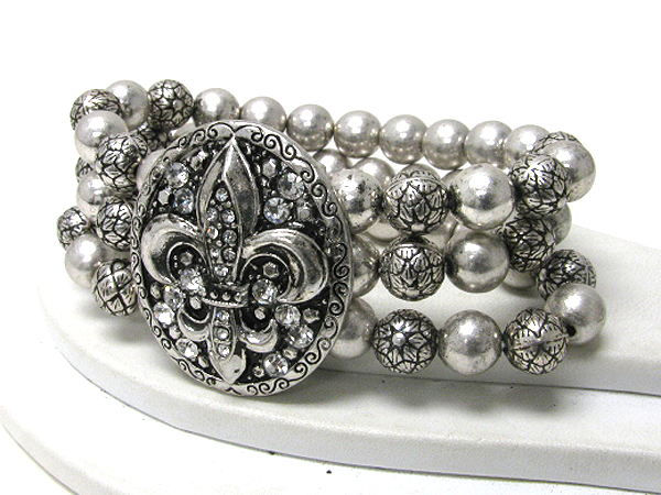 Crystal deco fluer de lis and ball link stretch bracelet