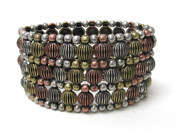 Multi combed metal ball link stretch bracelet