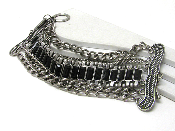 Baguette crystal and multi chain link bracelet