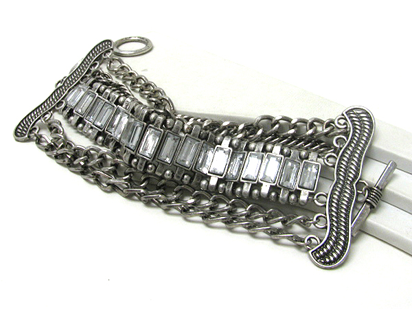 Baguette crystal and multi chain link bracelet