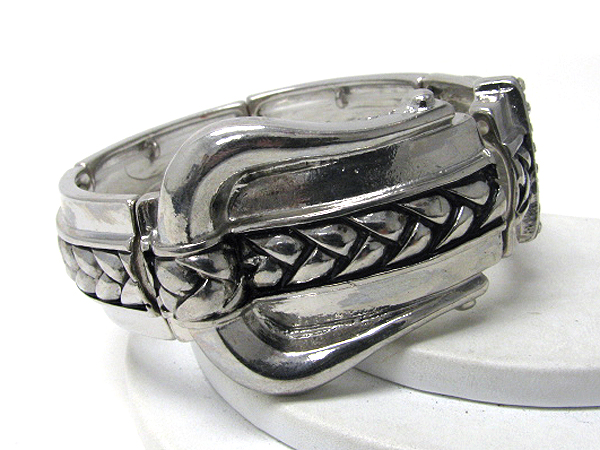 Patterned metal belt stretch bracelet