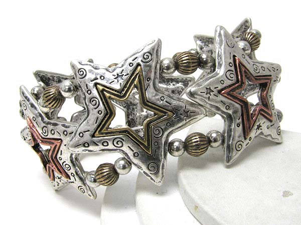 Multi casting metal star link stretch bracelet