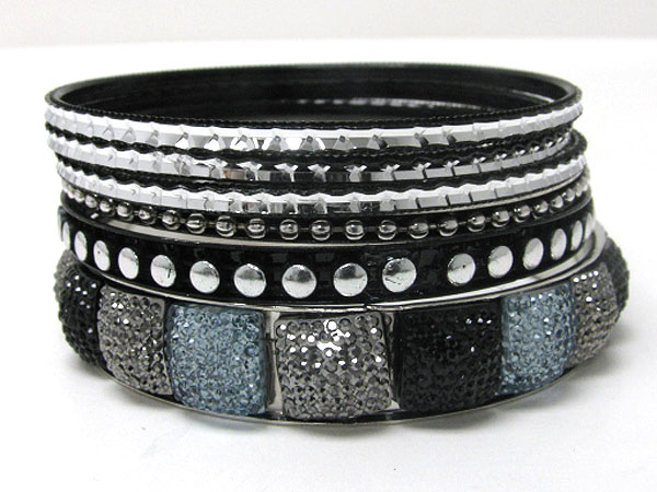 Mixed material stackable bangle set og 6