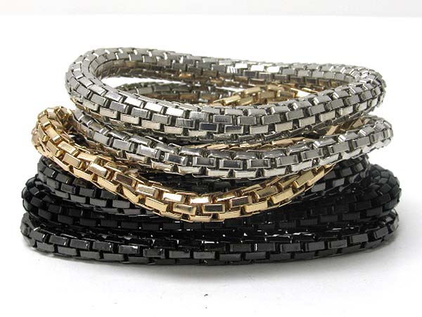 Multi row mixed color metal elastic chain bracelet set