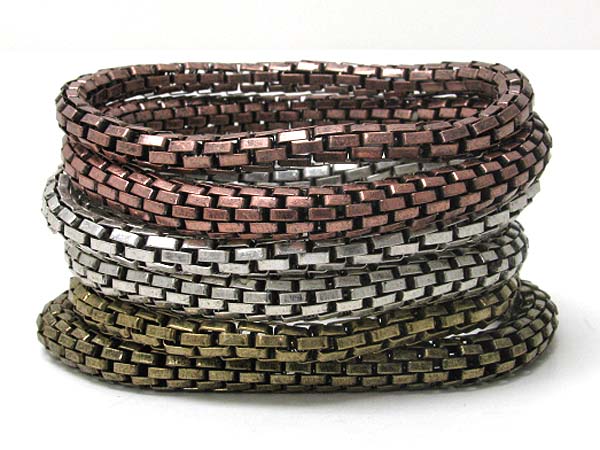 Multi row mixed color metal elastic chain bracelet set