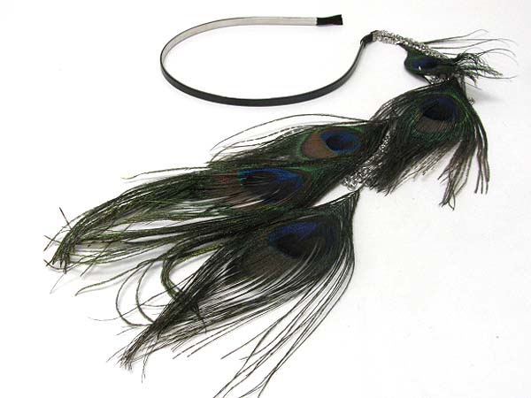 18 inch super long peacock feather drop headband