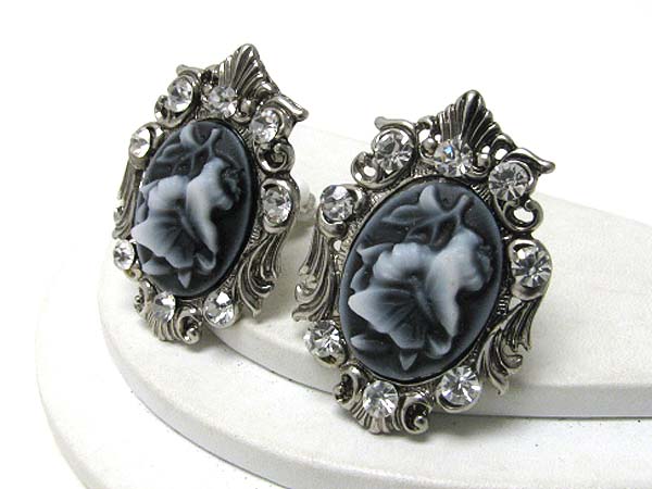 Retro vintage crystal stud flower picture clip on earring