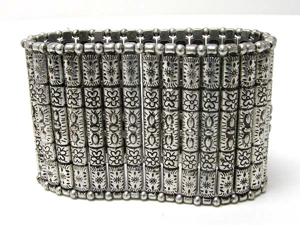 Detail textured tall metal bar link stretch bracelet