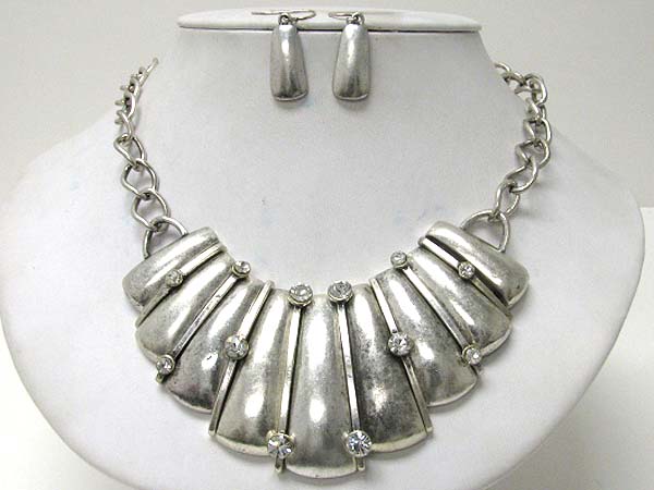 Crystal stud vintage metal bar link bib neckalce earring set