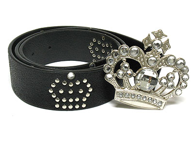 Crystal crown buckle and metal crown stud fashion belt