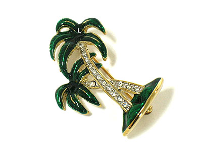 Crystal and enamel palm tree brooch