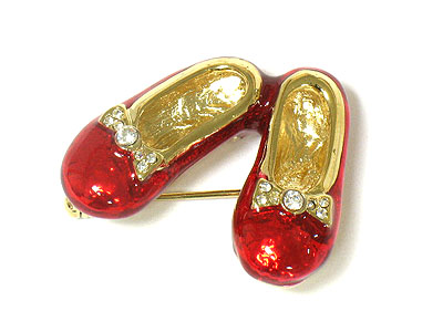 Crystal ribbon red shoe brooch