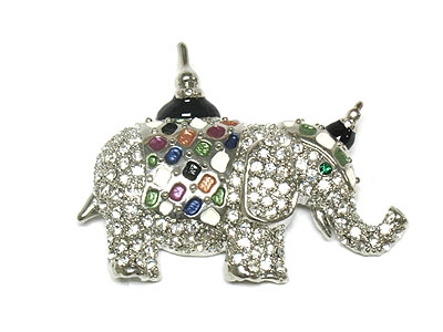 Crystal and enamel elephant brooch