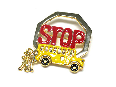 Back to school theme bus stop brooch