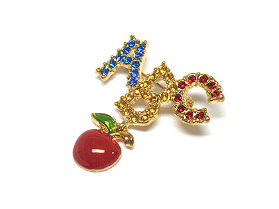 Back to school crystal abc and apple  drop brooch