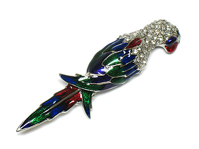 Crystal and enamel parrot brooch