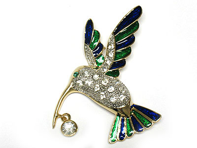 Crystal and enamel tropical bird brooch