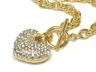 Crystal heart toggle necklace