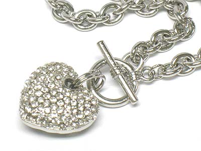 Crystal heart toggle necklace