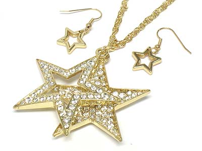 Crystal star pendant necklace and earring set