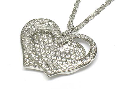 Crystal double layer heart pendant necklace