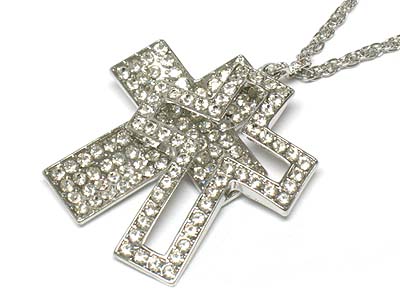 Crystal double layer cross pendant necklace