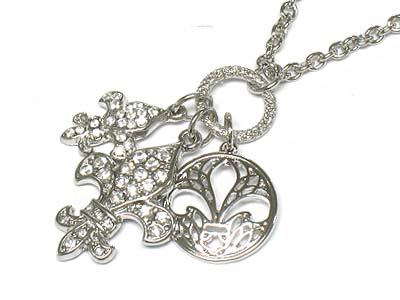 Crystal stone fleur de lis charm necklace