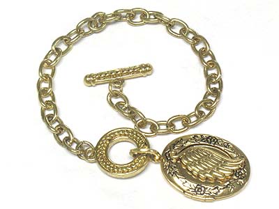 Metal wing locket toggle bracelet 