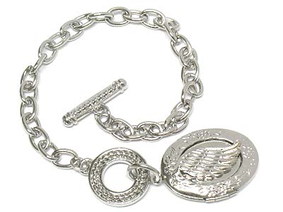 Metal wing locket toggle bracelet 