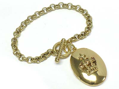 Crystal deco crown locket toggle bracelet 