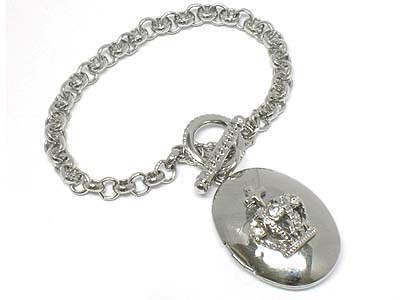 Crystal deco crown locket toggle bracelet 