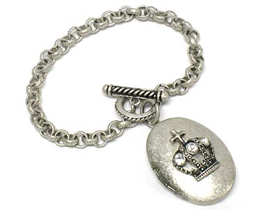 Crystal deco crown locket toggle bracelet 