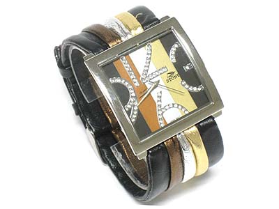 Multi stripe crystal deco dial and band watch