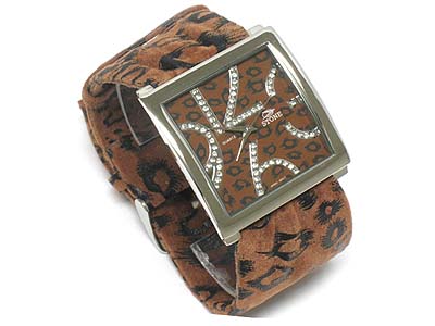 Animal print band and crystal deco dial watch