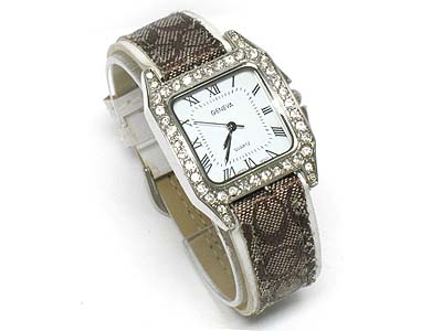 Designer inspired new leather band and crystal side face watch