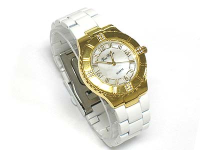 Designer inspired crystal deco metal watch