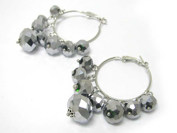 Facet glass stone hoop earring - hoops