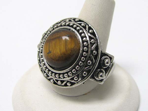 Tiger eye stone metal terxtured stretch ring