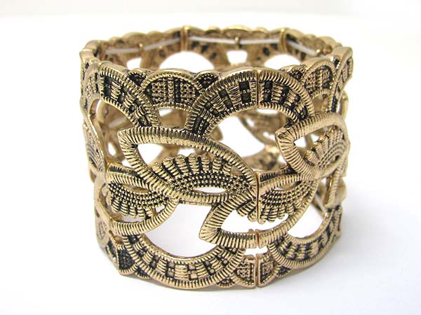 Wide textured metal stretch bracelet